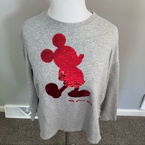 Mickey Mouse Sweatshirt Disney Parks Crewneck Women’s Red and Silver Sequins XS